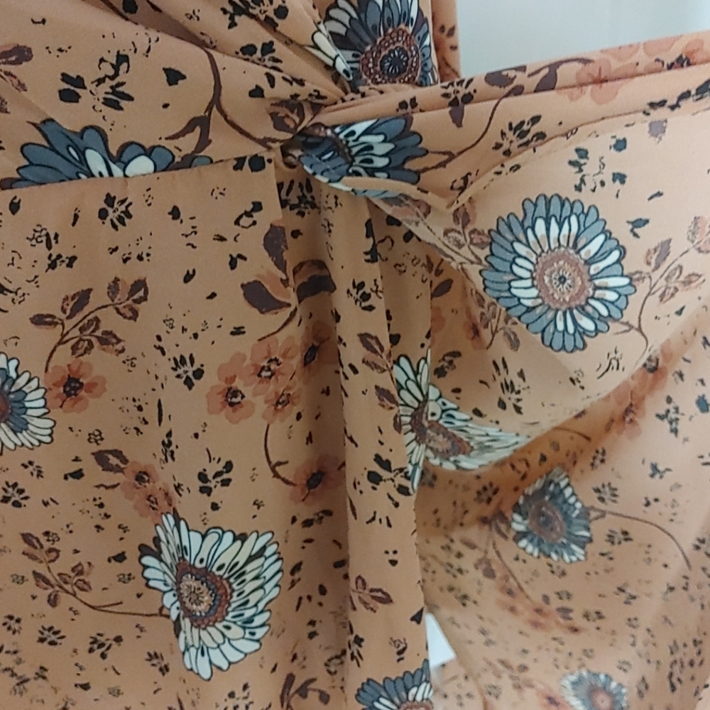 MTL 1980 Womens Sz 5X Floral Print Faux Wrap Bust Midi Dress Career Comfy Flow. - Picture 3 of 13